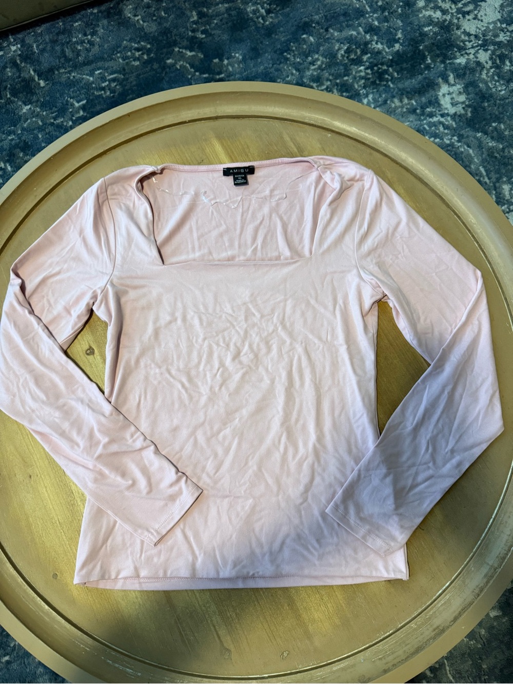 Amisu Light Pink Long-Sleeve Square Neck Top